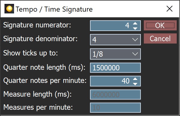 Tempo and time signature dialog