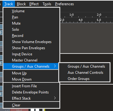 Track Groups and Auxiliary Channels menu