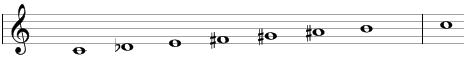 Ascending enigmatic scale in traditional notation