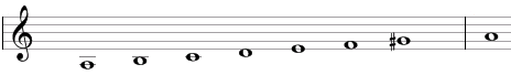 Хармонична минорна гама в нотно писмо