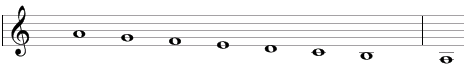 Мелодична низходяща минорна гама в нотно писмо