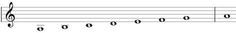 Aeolian scale in traditional notation