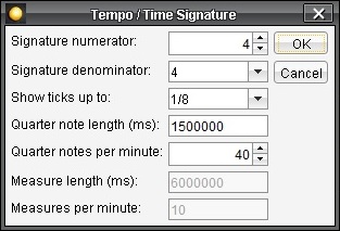 Tempo Time signature dialog