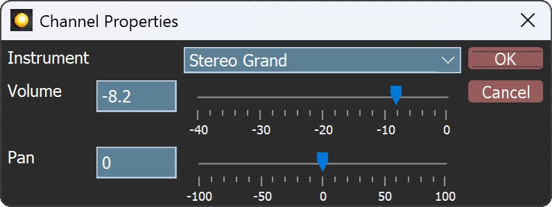 MIDI channel properties dialog