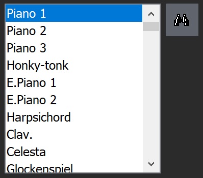 Панел с контролите за инструментите в MIDI