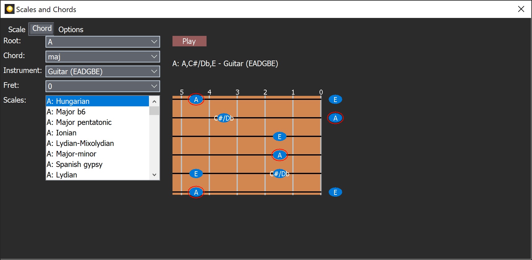 Chord tab in the Scales tool